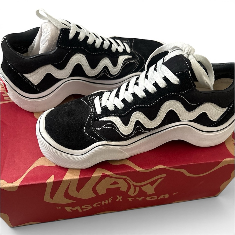 Black & White Wave Platform Sneakers - MSCHF x Tyga Collaboration